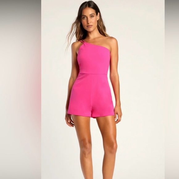 Lulus Pants - Lulu's Pink One-Shoulder Romper